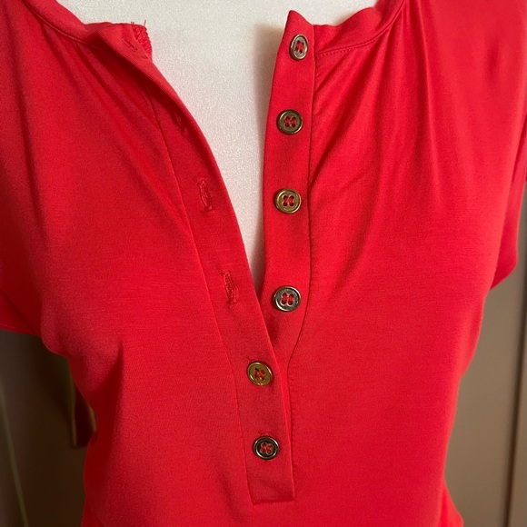 Coral Quarter Button Down T-Shirt Dress with Tie on the Waist - Picture 4 of 6
